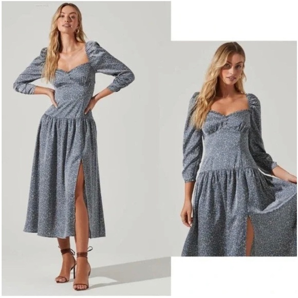 NEW Astr The Label Women’s Maxi Floral Silky Puff Sleeve Dress Size Large - Picture 5 of 16